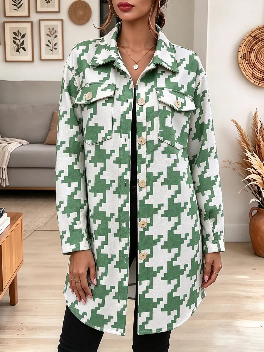 Vintage Elegant Houndstooth Wool Fabric Jacket