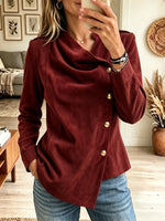 Women's Asymmetrical Button Draped Faux Suede Blouse