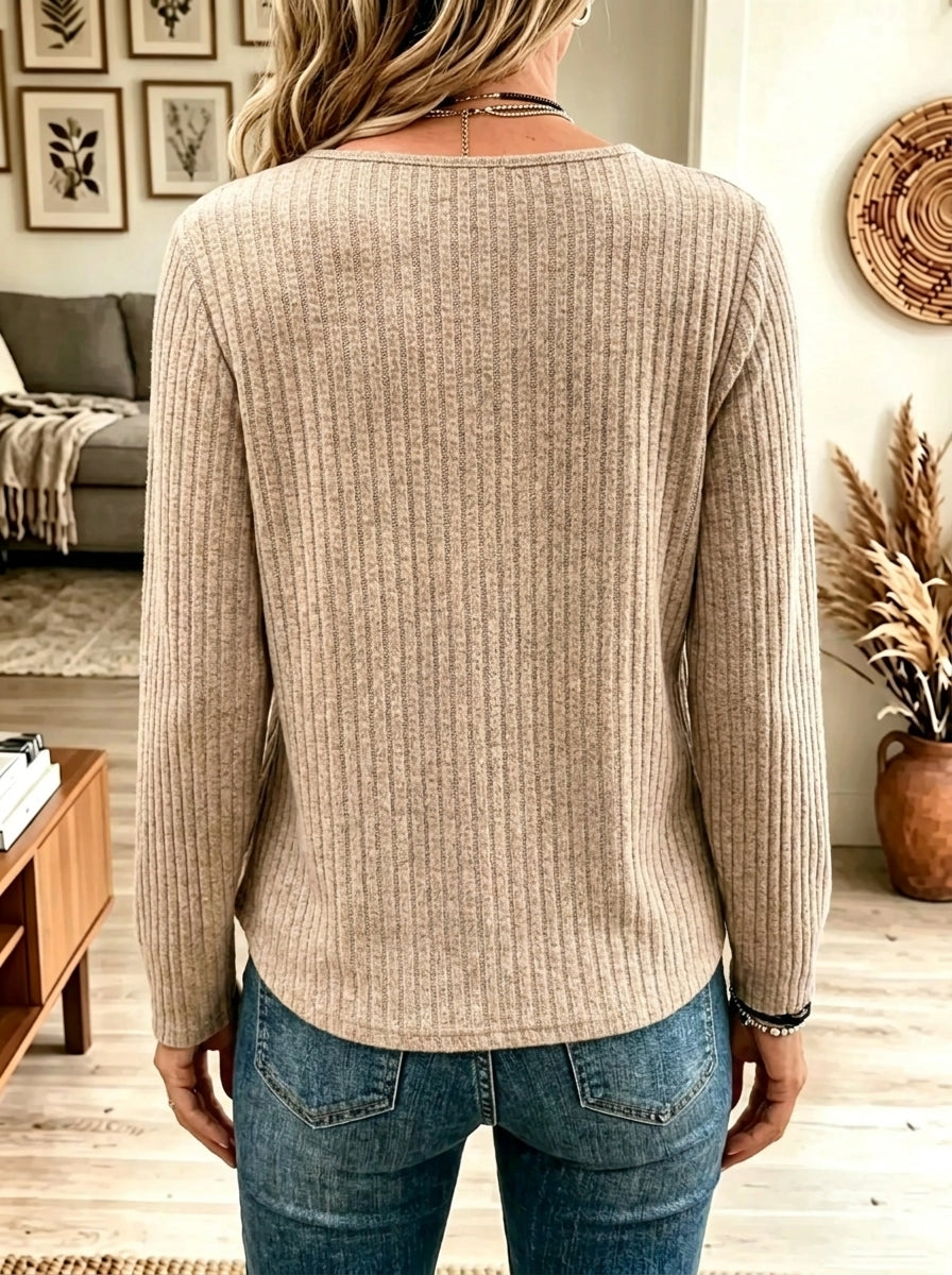 Women's Side Button Ribbed Knit Crewneck Tunic