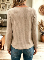 Women's Side Button Ribbed Knit Crewneck Tunic