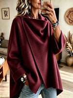 Women's Asymmetrical Button Wrap Collar Poncho Sweater