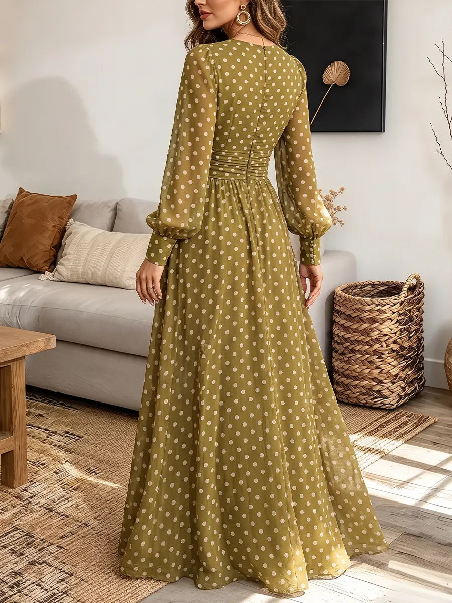 Vintage Elegant Chiffon Polka Dots Print Dress