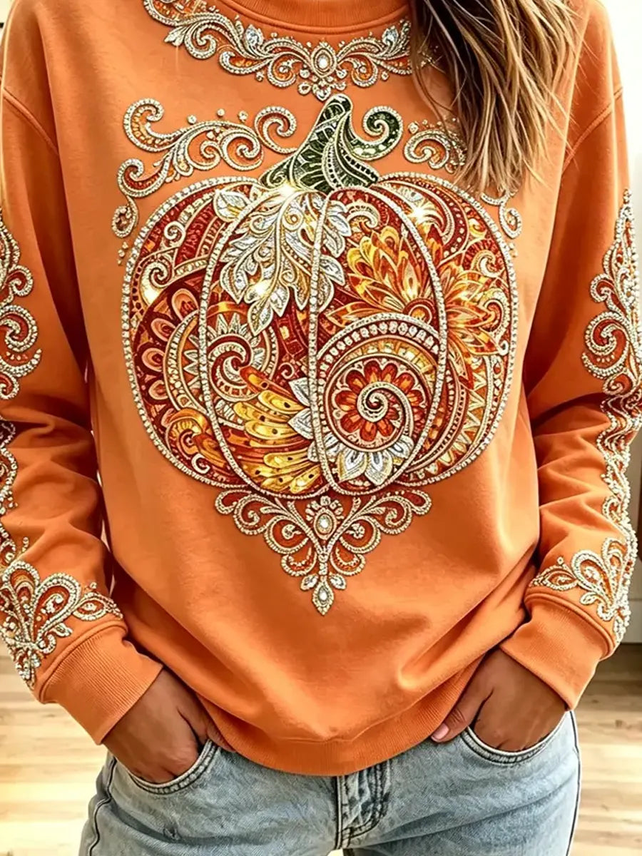 Vintage Pumpkin Autumn Pattern Art Casual Stylish Long Sleeve Sweatshirt