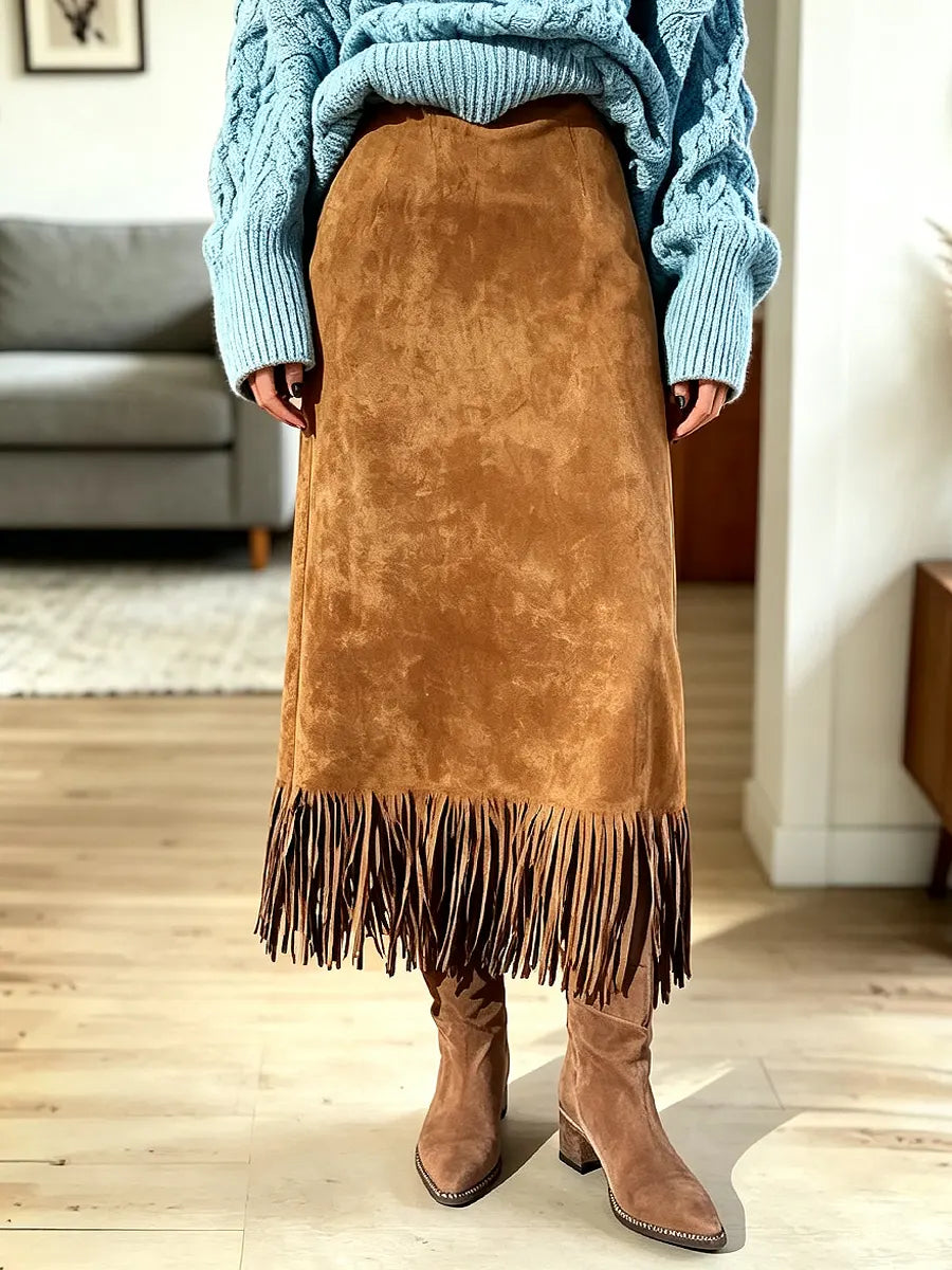 Vintage Elegant Western Fringe Art Casual Stylish Skirt