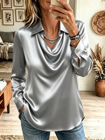 Women's Cowl Neck Collared Satin Blouse