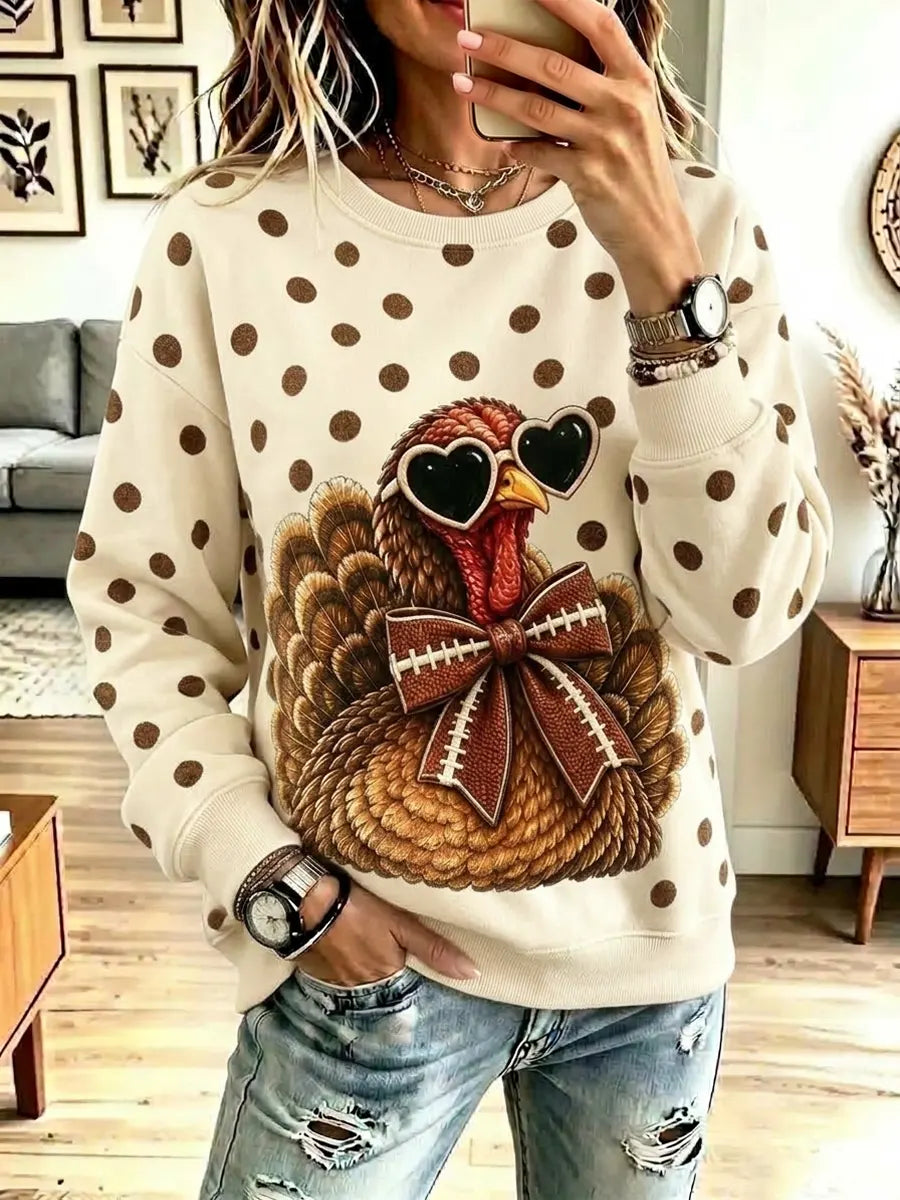 Funny Thanksgiving Turkey Pattern Art Casual Stylish Long Sleeve Sweatshirt