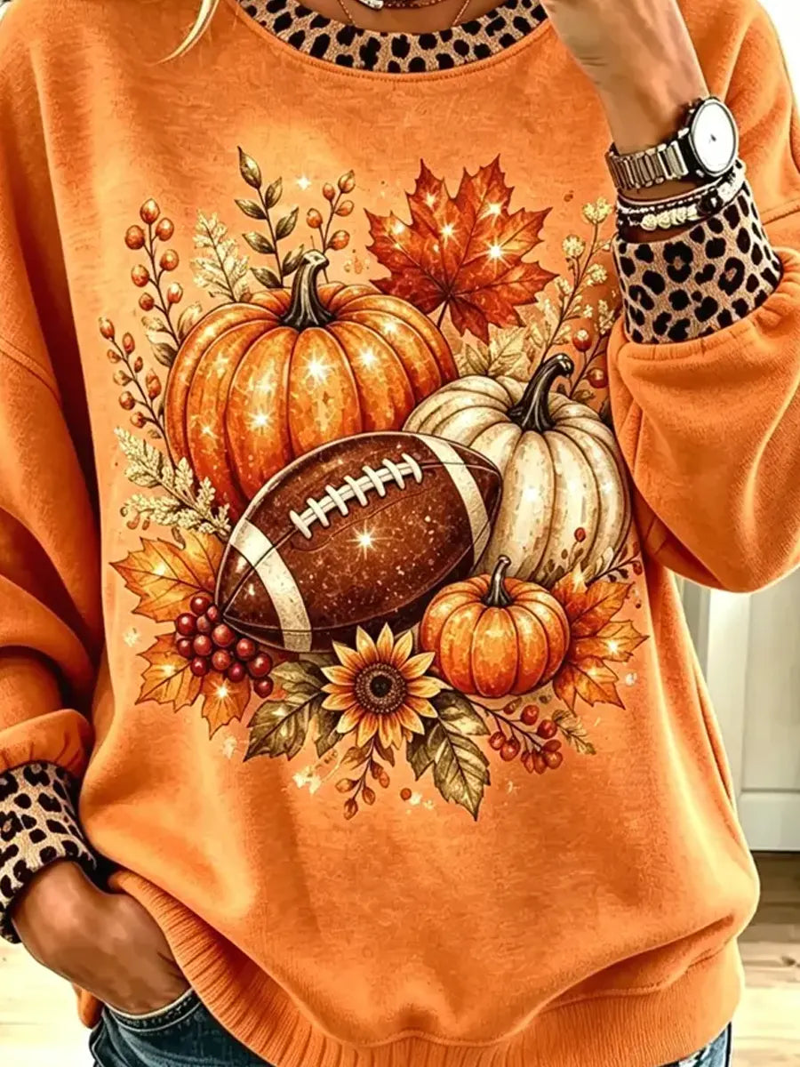 Vintage Pumpkin Autumn Pattern Art Casual Stylish Long Sleeve Sweatshirt