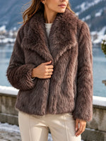 Women's Short Faux Fur Coat, Notched Lapel Thick Warm Fluffy Winter Jacket
