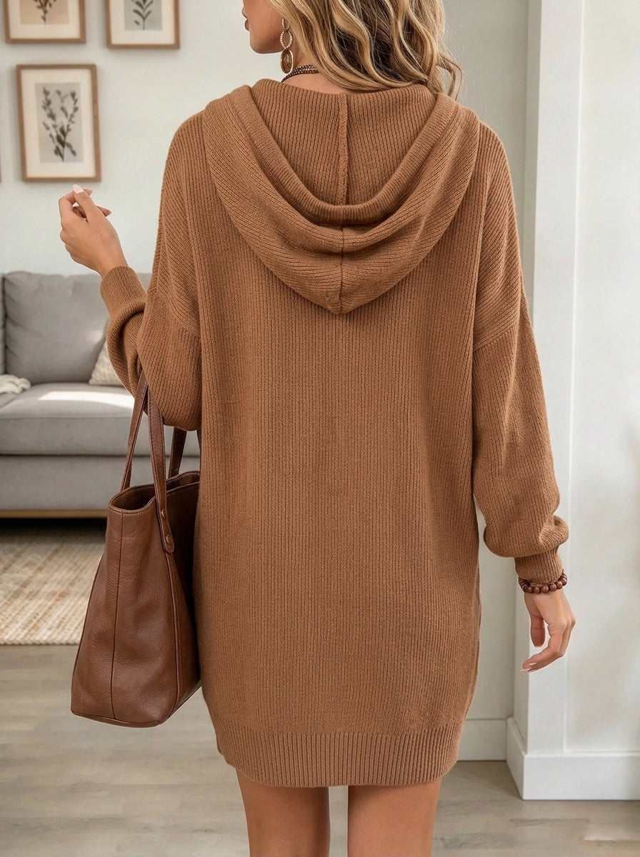 Women's Hooded Drawstring Knit Sweater Dress