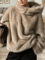 Women's Faux Fur Drop-shoulder Loose-fitting Thick Plush Pullover Hooded Jacket