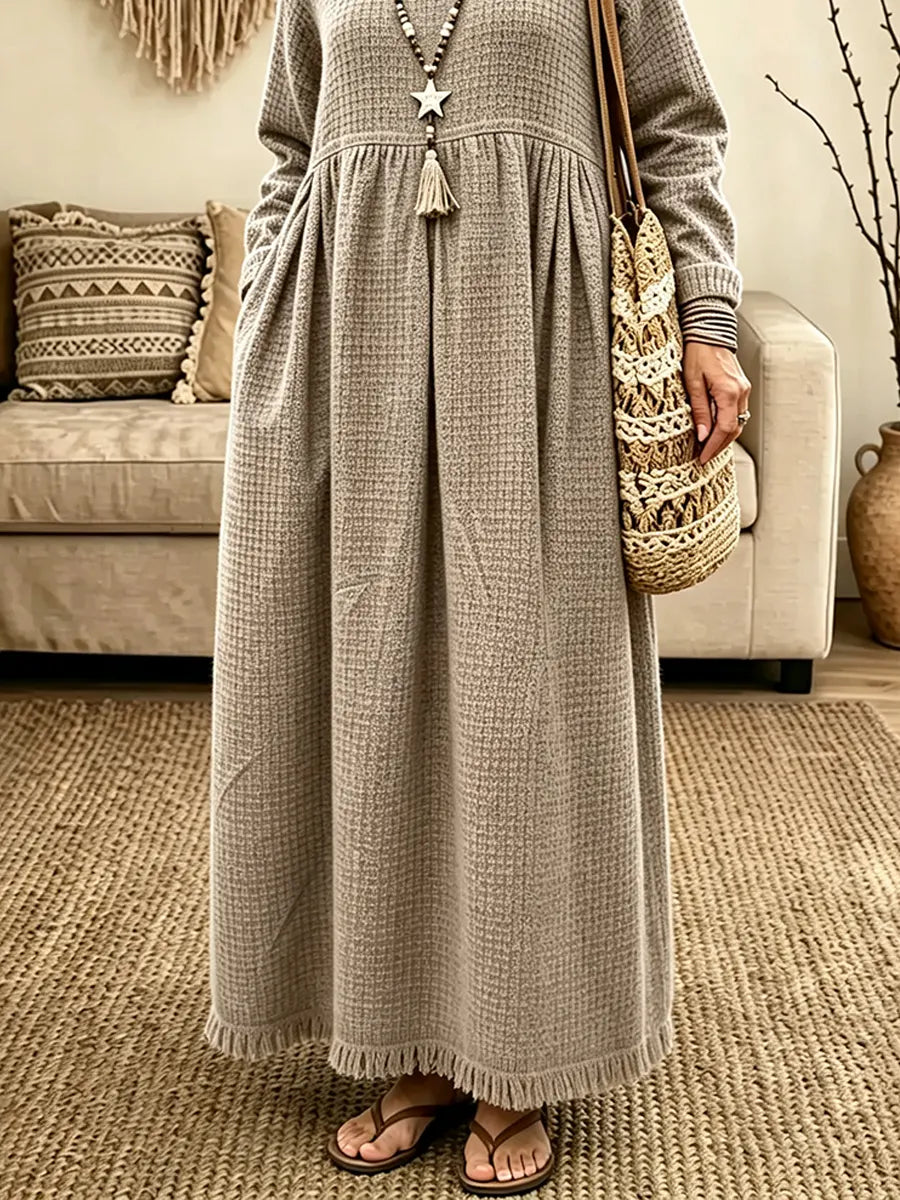 Women's Bohemian Peter Pan Collar Waffle Knit Dress