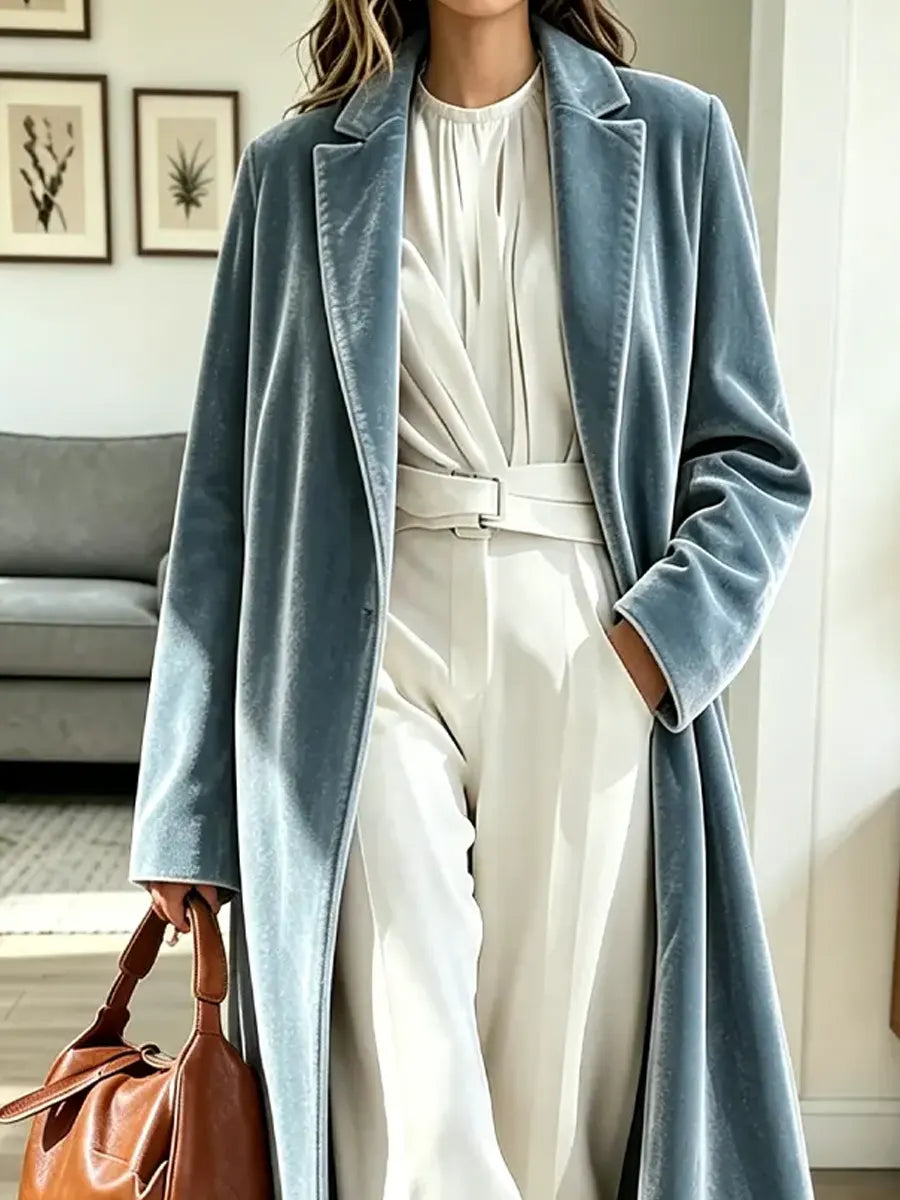 Retro Elegant Velvet Art Lapel Casual Stylish Long Sleeve Long Coat