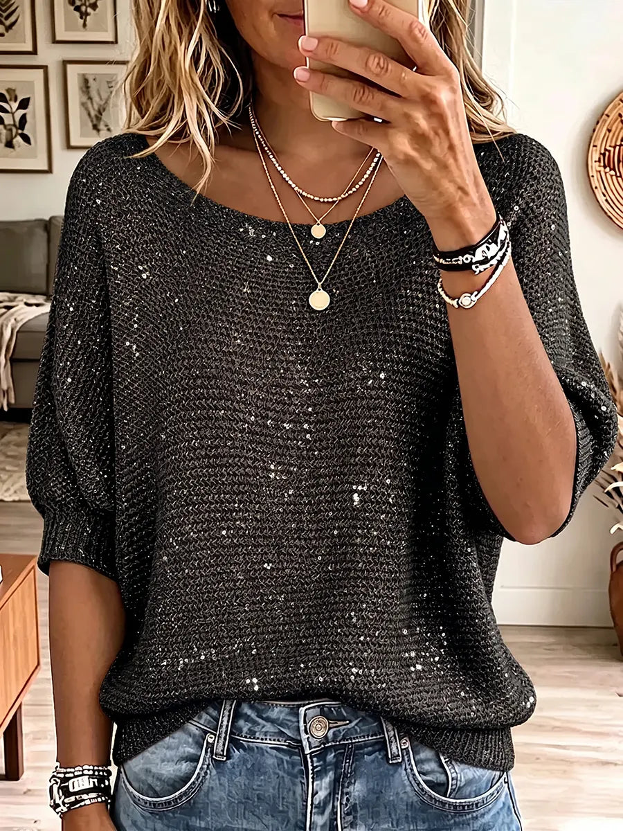 Vintage Elegant Glitter Knit Shirt