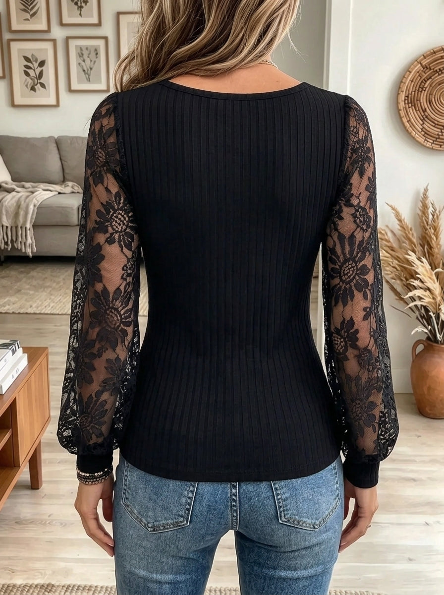 Women's Lace Patchwork V-Neck Top