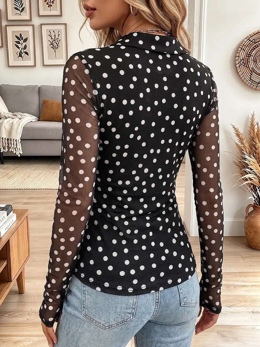 Vintage Elegant Polka-dot Mesh Print Shirt