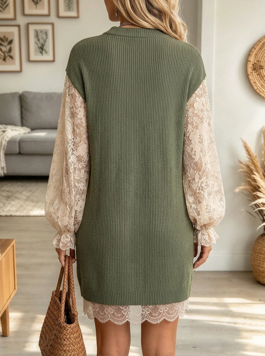 Women's Lace Patchwork Knit Sweater Dres