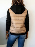 Women Color Block Hooded Puffer Zip Up Jacket