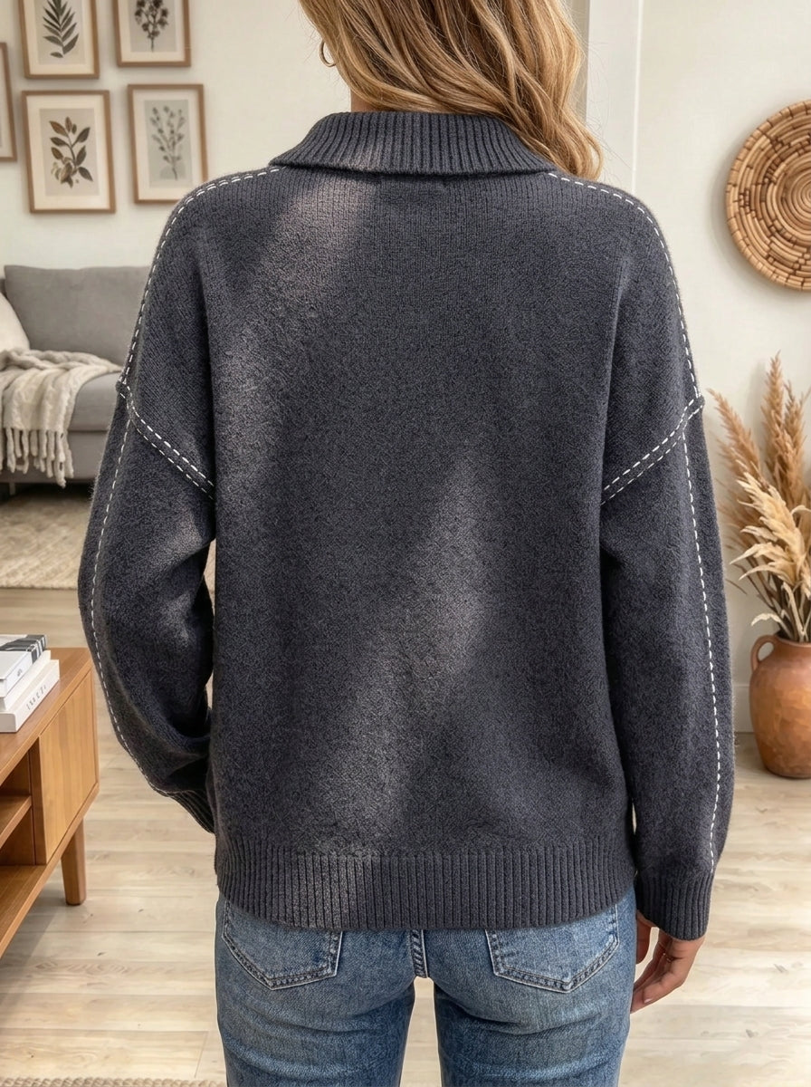 Women's Contrast Stitching Asymmetric Cardigan