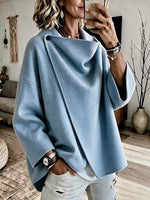 Women's Asymmetrical Button Wrap Collar Poncho Sweater