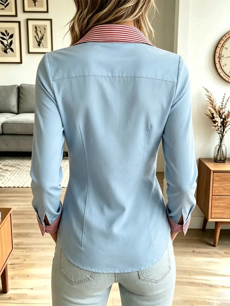 Retro Striped Chic Art Lapel Casual Stylish Long Sleeve Shirt