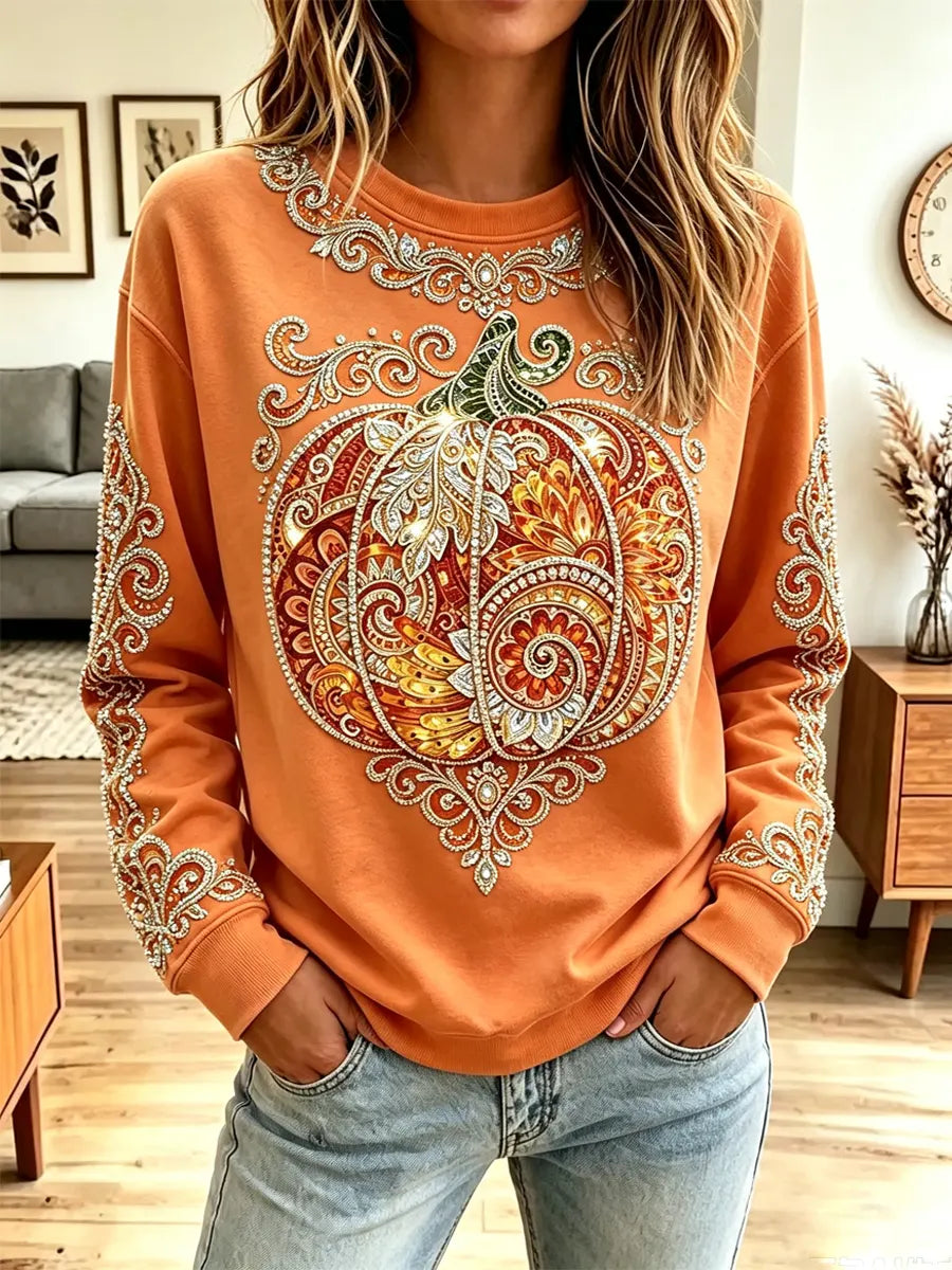 Vintage Pumpkin Autumn Pattern Art Casual Stylish Long Sleeve Sweatshirt