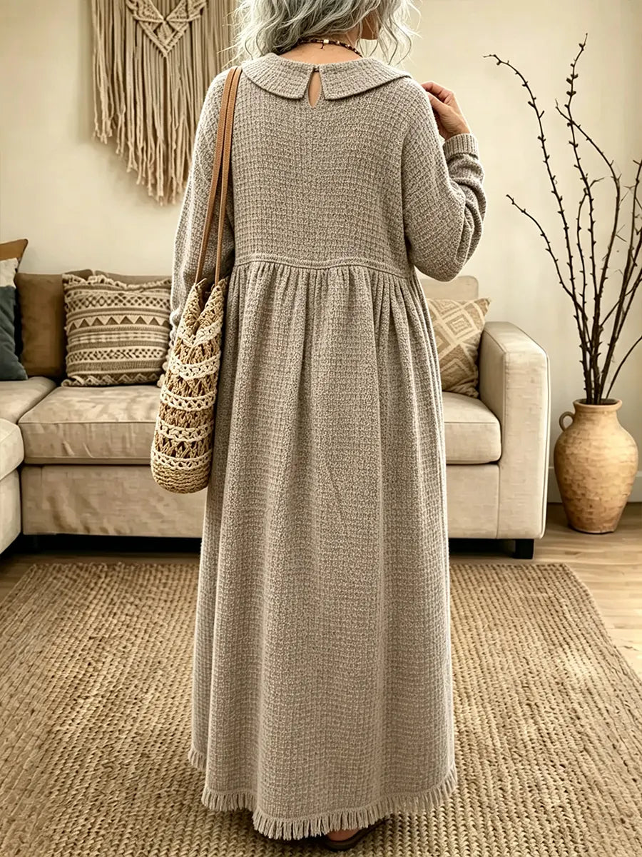 Women's Bohemian Peter Pan Collar Waffle Knit Dress