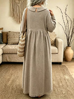 Women's Bohemian Peter Pan Collar Waffle Knit Dress