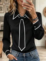Women's Contrast Trim Tie-Collar Blouse