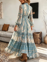 Vintage Elegant Chiffon Floral Ruffles Dress