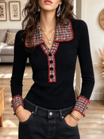 Retro Plaid Pattern Art Casual Stylish Long Sleeve Knit Sweater