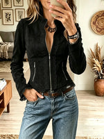 Women's Lace Trim Suede Jacket