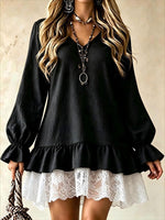 Women's Tiered Ruffle Lace Hem Babydoll Mini Dress