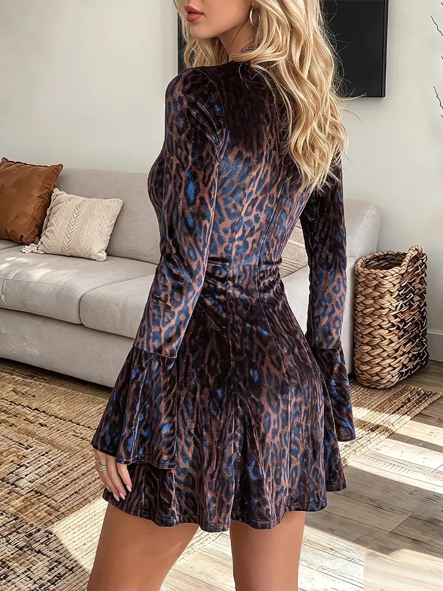 Vintage Elegant Cotton-blend Leopard Print Dress