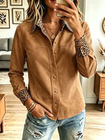 Retro Leopard Pattern Chic Art Lapel Casual Stylish Long Sleeve Shirt