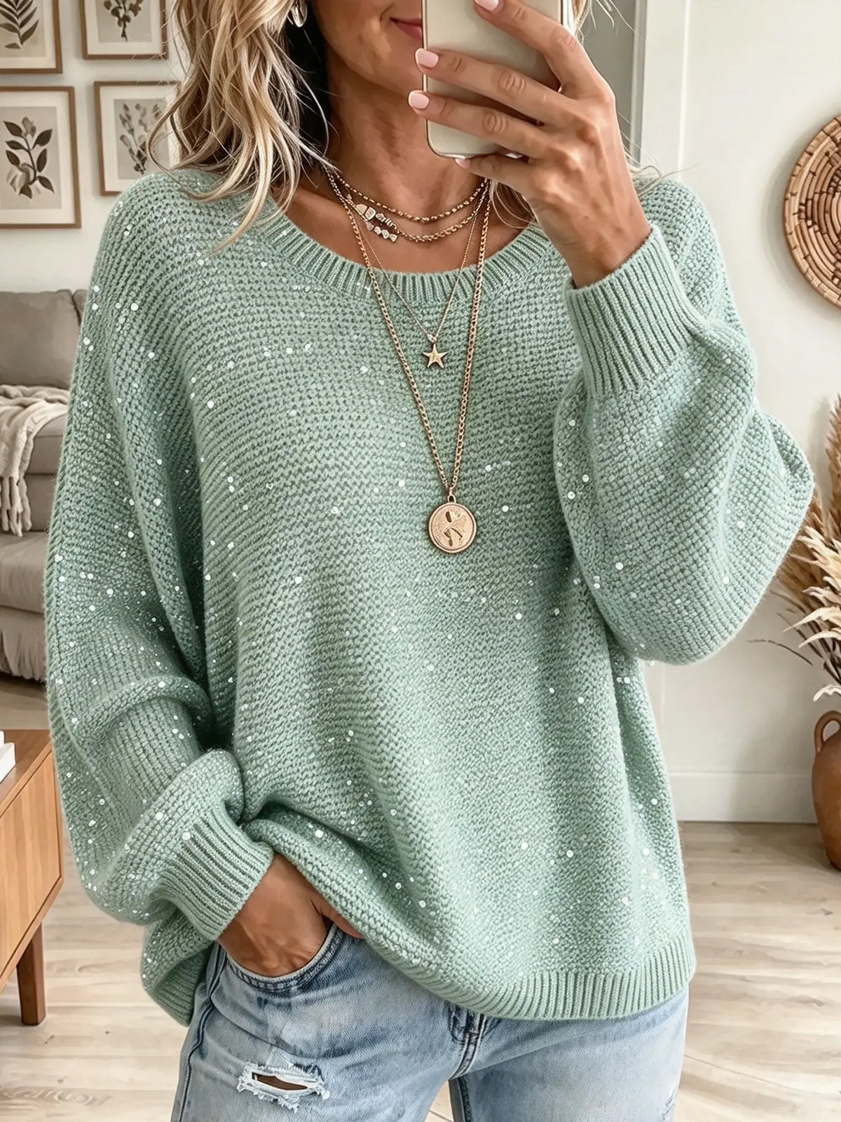 Women's Sequin Embellished Knit Sweater