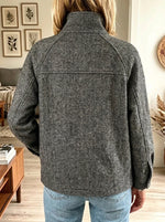 Women's Herringbone Stand Collar Short Woolen Shacket