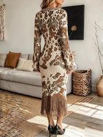 Vintage Elegant Knitted Fabric Patchwork Tassels Dress