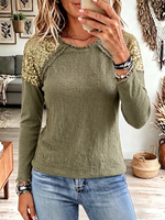 Vintage Elegant Sequin Paneled Cotton-linen Blend Shirt
