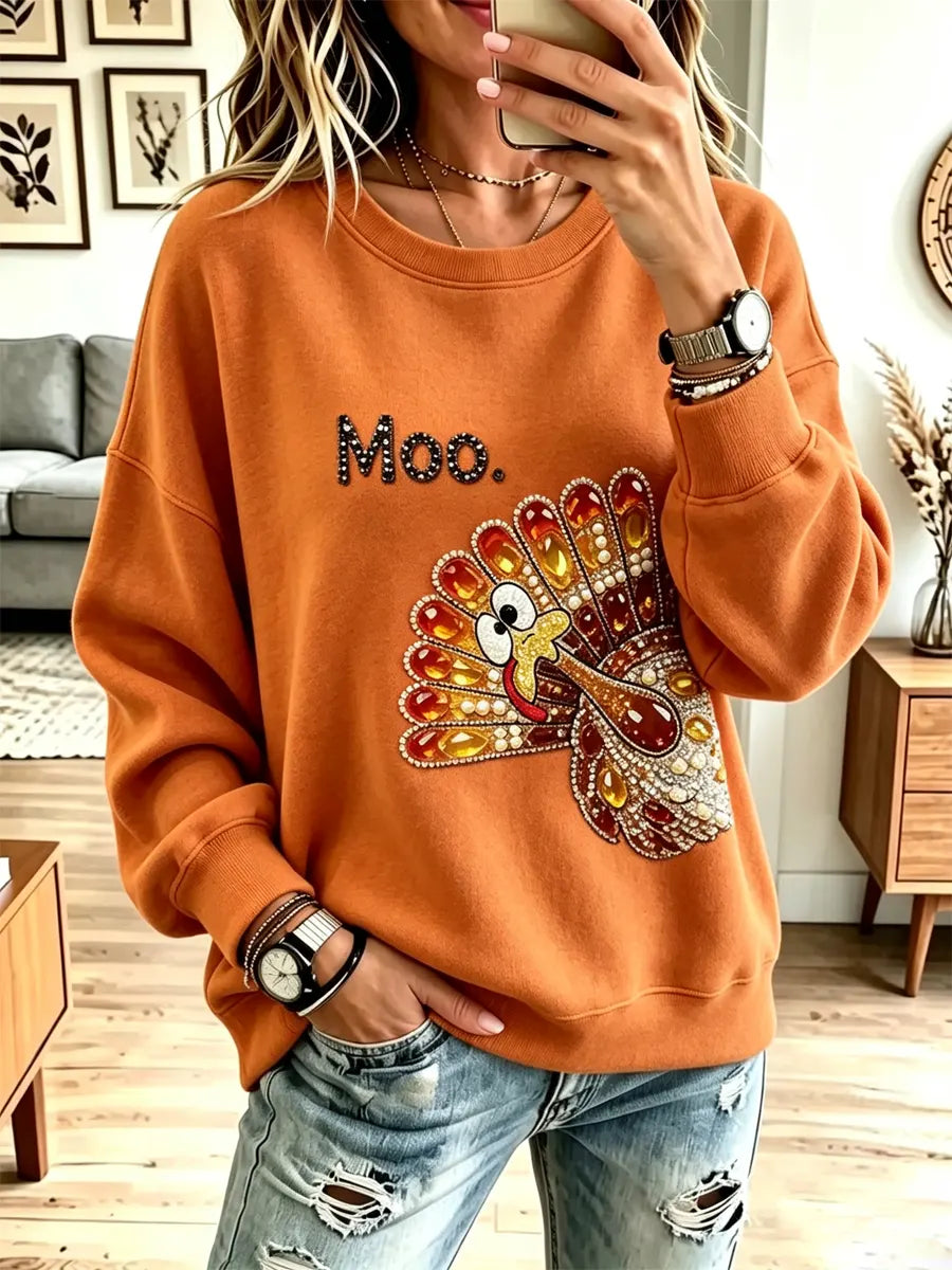 Funny Thanksgiving Turkey Pattern Art Casual Stylish Long Sleeve Sweatshirt