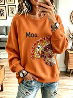 Funny Thanksgiving Turkey Pattern Art Casual Stylish Long Sleeve Sweatshirt