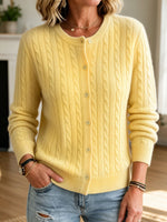Women's Cable Knit Cardigan, Round Neck Button Front Long Sleeve Soft Sweater Jacket