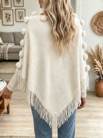Women's Pom-Pom Fringe Poncho