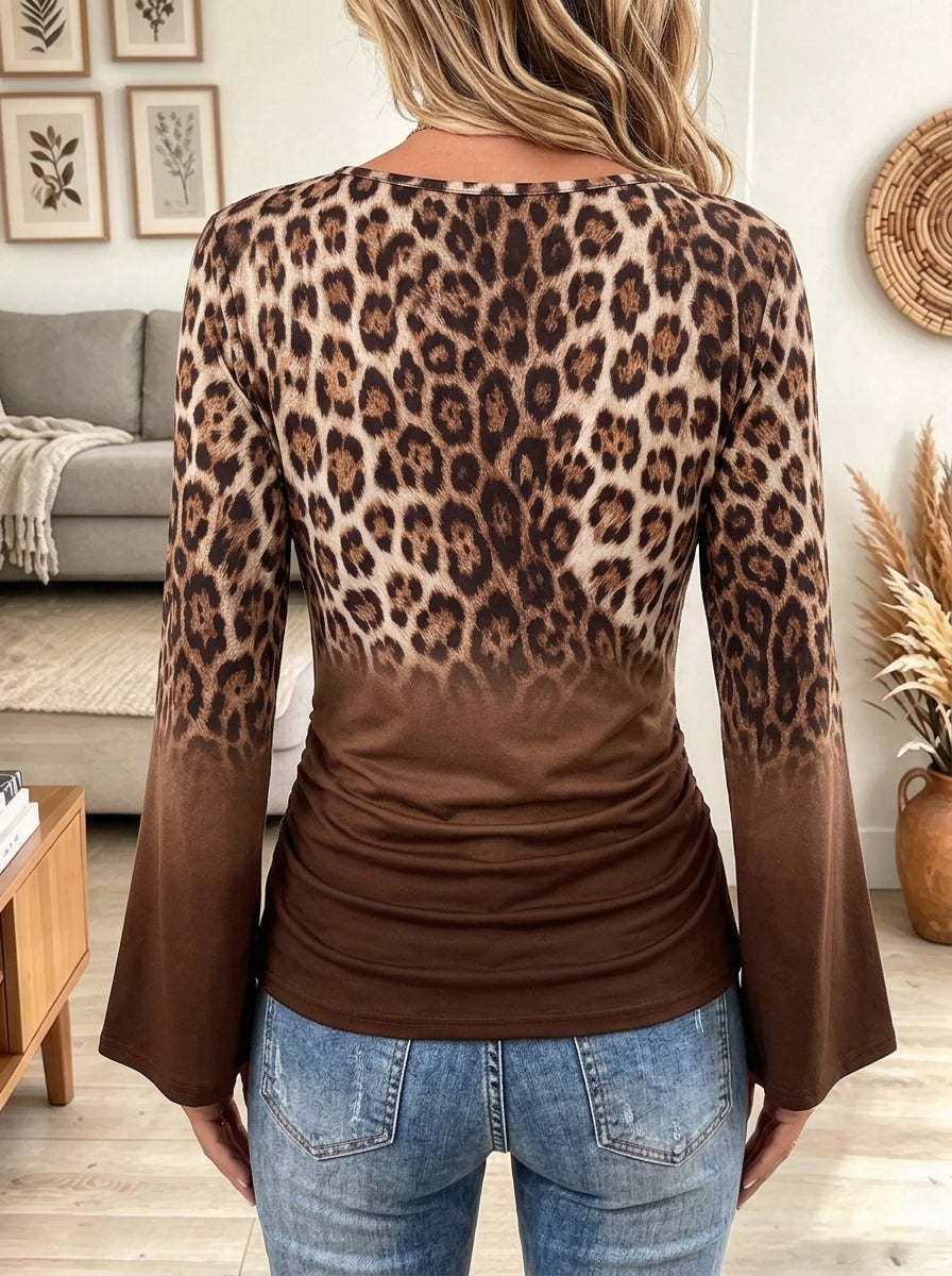 Women's Leopard Gradient Wrap Top