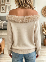 Women's Faux Fur Off-the-Shoulder Knit Sweater