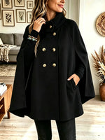 Women's Double-Breasted Stand Collar Woolen Cape Coat