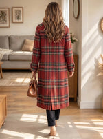Women's Red Plaid Woolen Long Coat