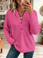 Vintage Elegant Waffle Button Hooded Shirt