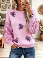 Women's Sequin Heart Applique Knit Sweatshirt