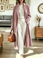 Retro Elegant Velvet Art Lapel Casual Stylish Long Sleeve Long Coat