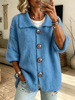 Women's Collared Chunky Knit Cardigan, Oversized Big Button Open Front Sweater Coat
